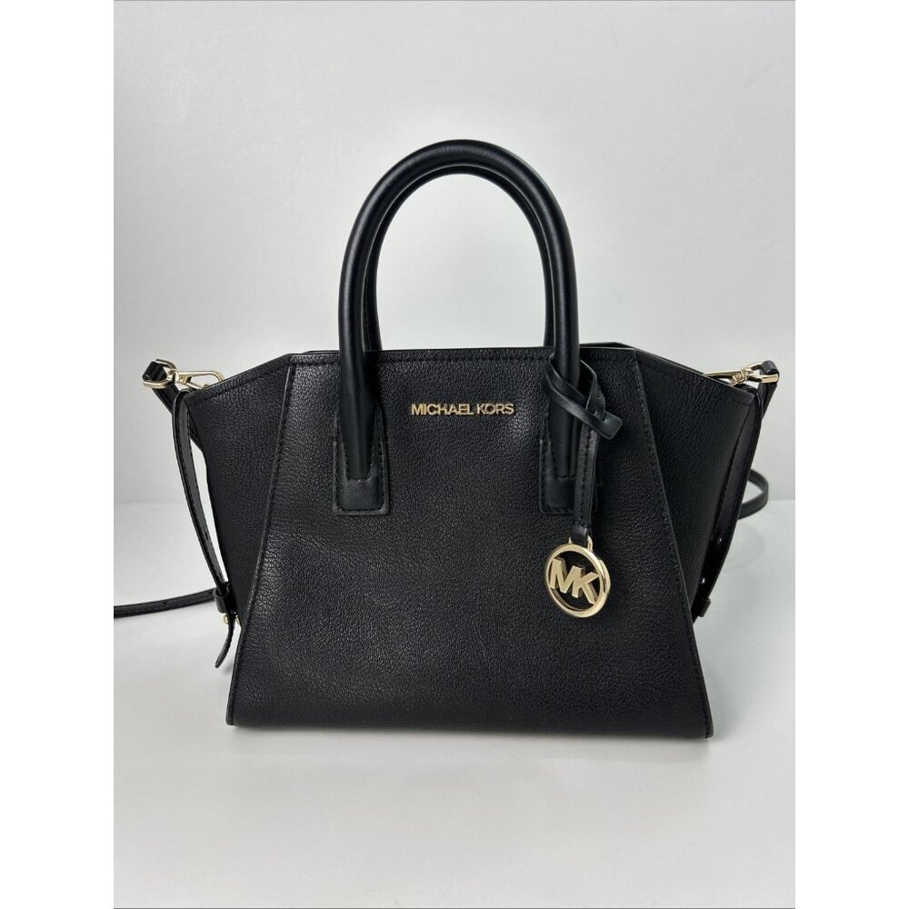 MICHAEL KORS AVRIL SMALL ZIP SATCHEL CROSSBODY BAG BLACK LEATHER SUEDE GOLD